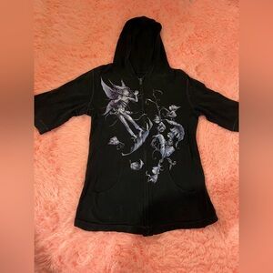 Vintage Hot Topic Fairy Zip Up Hoodie Medium Black Purple Goth Elf Nymph Witch